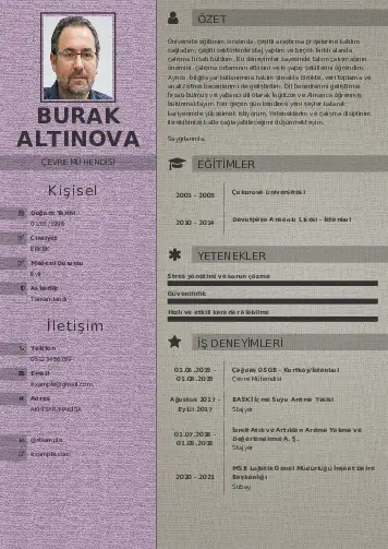 Çevre Mühendisi CV Örnekleri cv indir